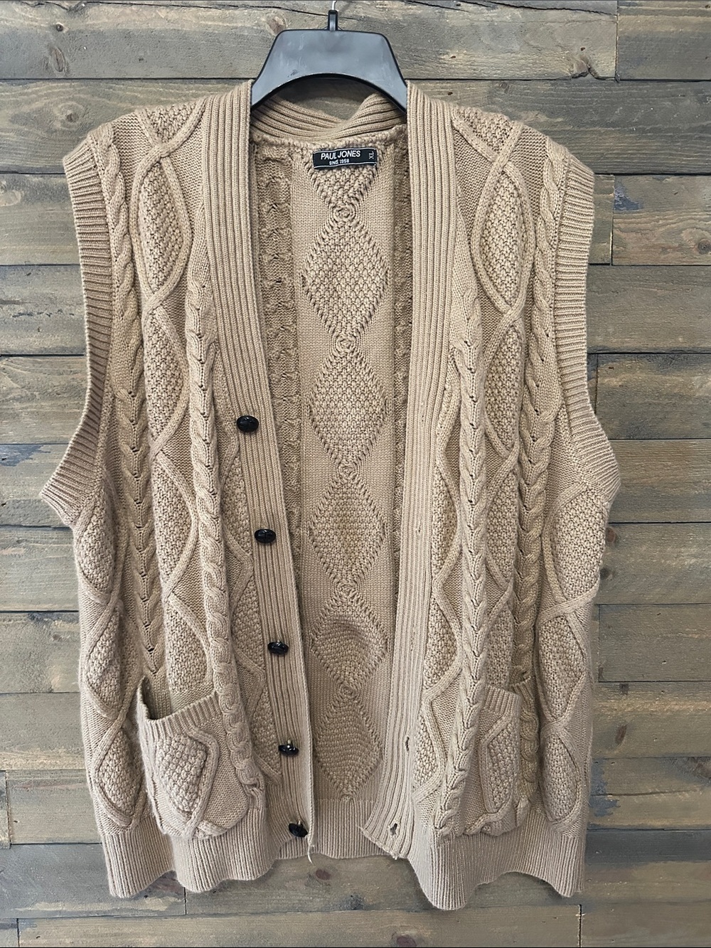 Paul Jones Cable Knit Button-Front Vest in Taupe